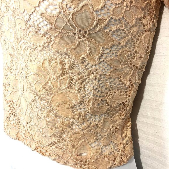 ZARA TRAFALUC Peach Floral Lace Crop Top Shirt ~ S - Picture 4 of 8